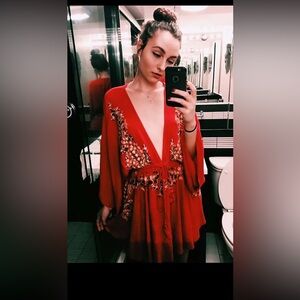 Flower Embroidery bohemian mini dresses women pool coverup beach summer vintage